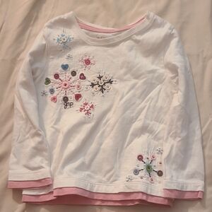 GAP White and Pink Floral Long Sleeve Tee